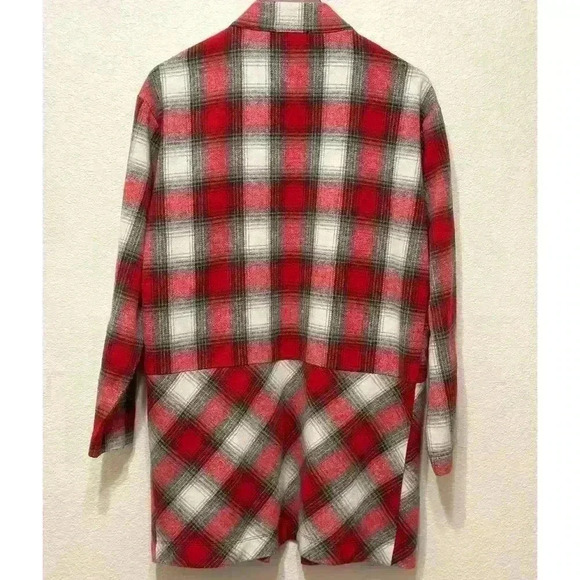 Entro Womens Plaid Flannel Openfront Cardigan Sz M Red White Shacket Lagenlook - Picture 5 of 10